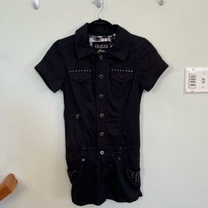 Guess black collared shirt button down mini dress studded Y2K vintage grunge